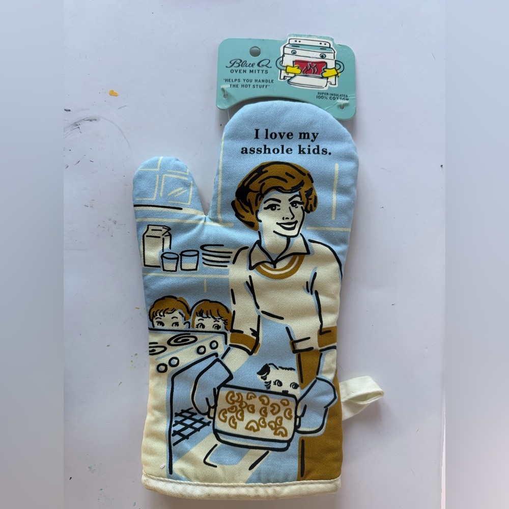 Blue Q Light Blue Oven‎ Mitt with Humorous Text